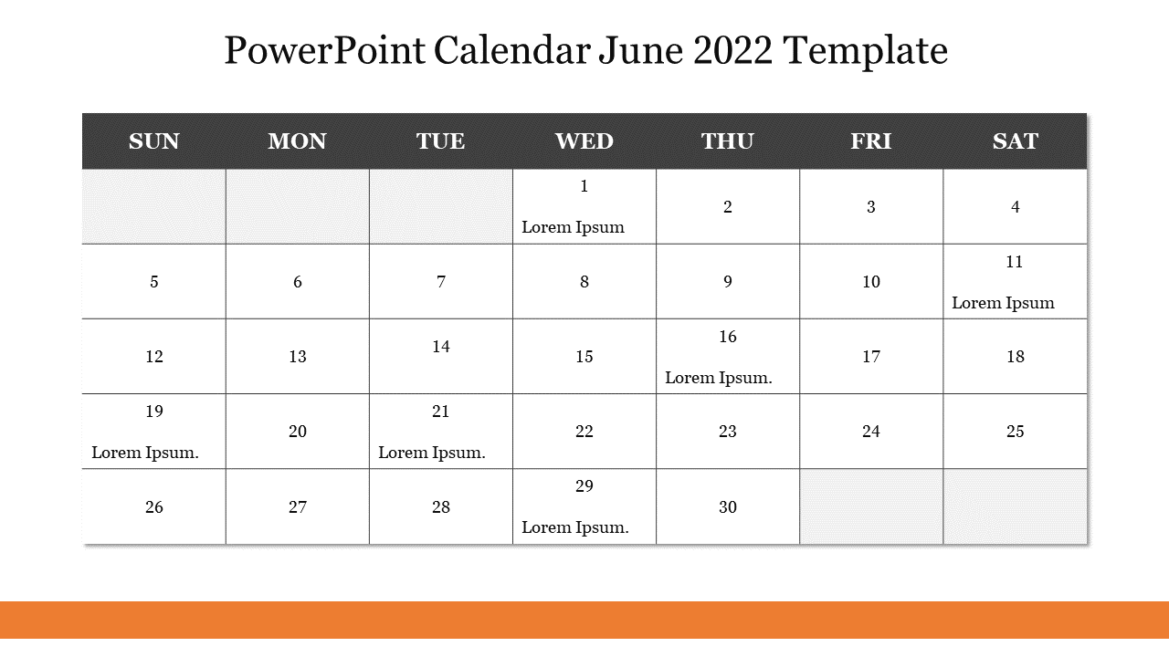 Best PowerPoint Calendar June 2022 Template Slide